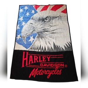 Vintage Biederlack Harley Davidson Eagle Flag Blanket